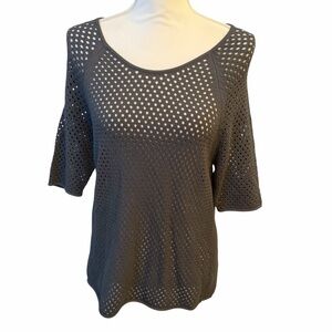 MILLY Shirt Top Gray Stretch Mesh Designer Contemporary Modern Edgy Sexy NWT